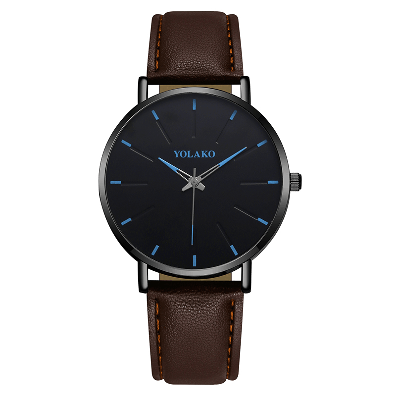 YOLAKO A0552 Fashion Leather Strap Men Simple Dial Quartz Watch - MRSLM