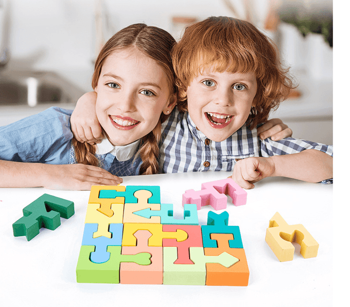 Wooden Puzzle Blocks with Geometric Shapes for Children - MRSLM