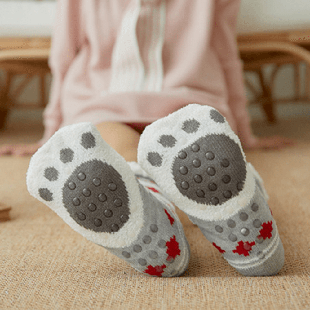 Women Warm Winter Outdoor Christmas Style Cartoon Animals Pattern plus Velvet Thicken Home Sleep Socks Tube Socks - MRSLM