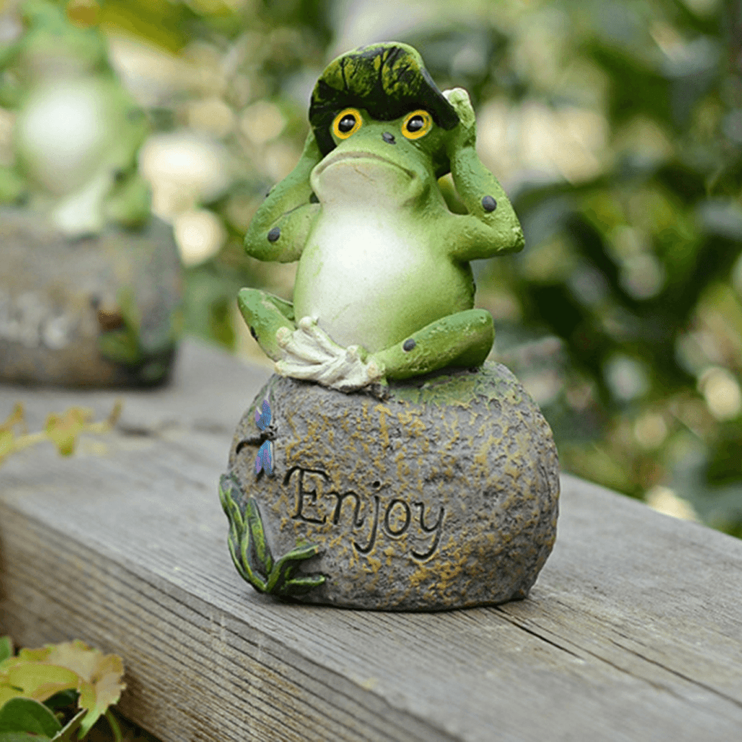 1PC Peace Hope Enjoy Frogs Fairy Garden Statues Art Figurines Outdoor Patio Ornament - MRSLM