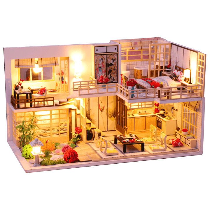 Wooden Crafts DIY Handmade Assembly 3D Doll House Miniature Furniture Kit with LED Light Toy for Kids Birthday Gift Home Decoration - MRSLM