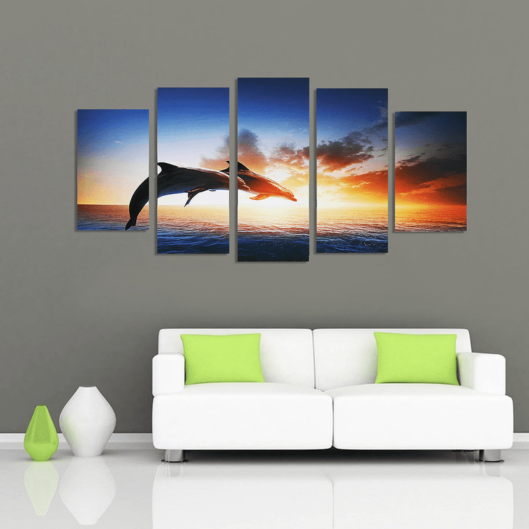 Dolphin Sunset Canvas Print Paintings Poster Wall Art Picture Home Decor Unframed - MRSLM