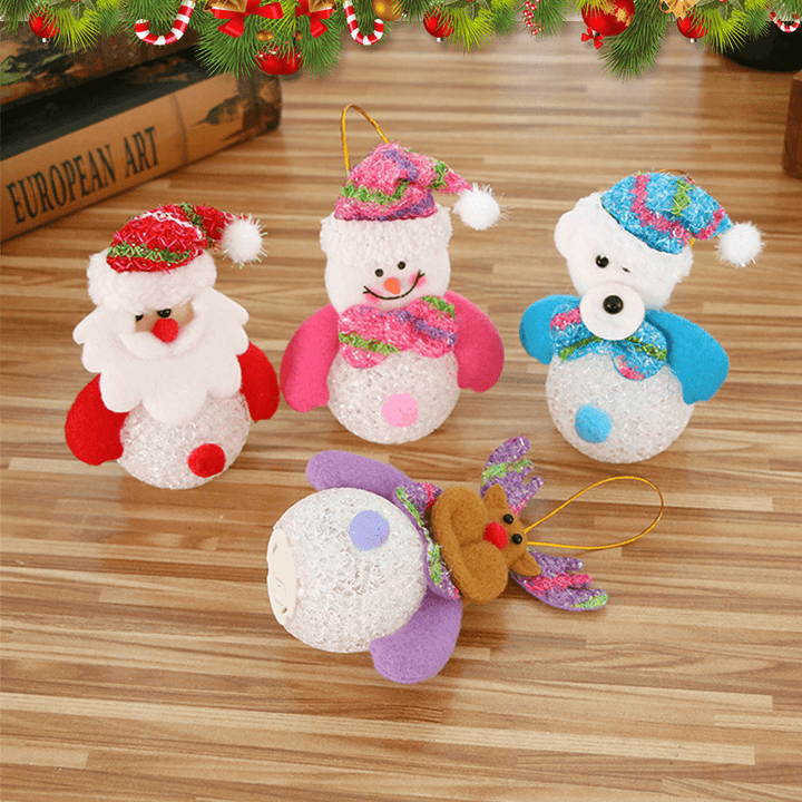 10*12CM Lovely Christmas Luminous Pendant Dolls Santa Claus/Snowman/Bear/Elk Christmas Home Decoration - MRSLM