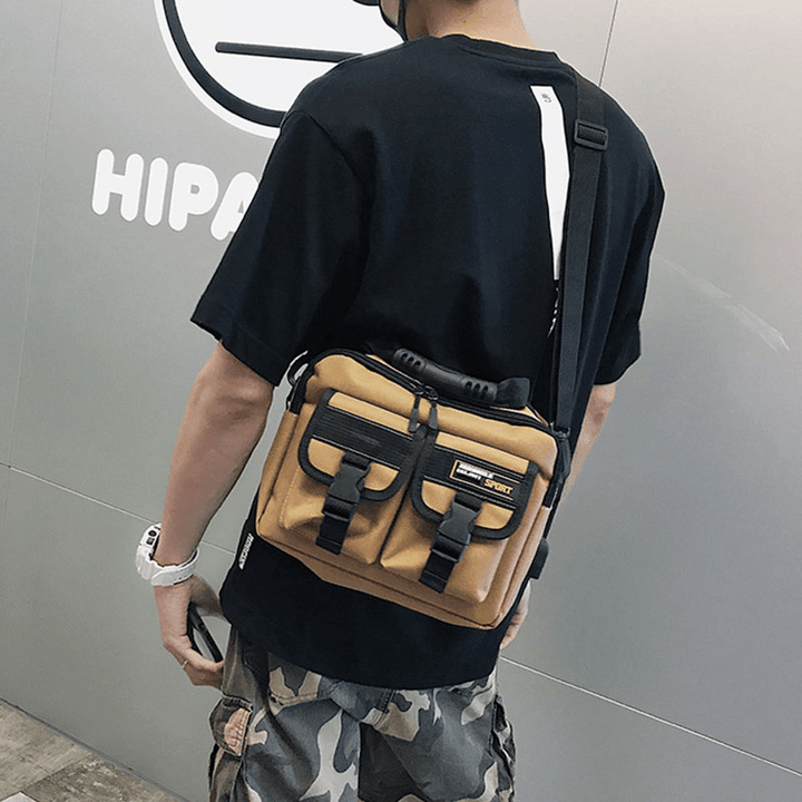 Men Canvas Large Capacity USB Charging Vintage Hippie Messenger Bag Crossbody Bag Shoulder Bag - MRSLM