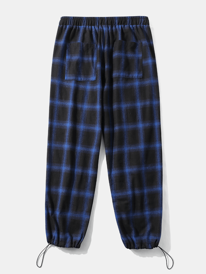 Mens Plaid Casual Drawstring Waist Jogger Waist with Bungee Cords - MRSLM