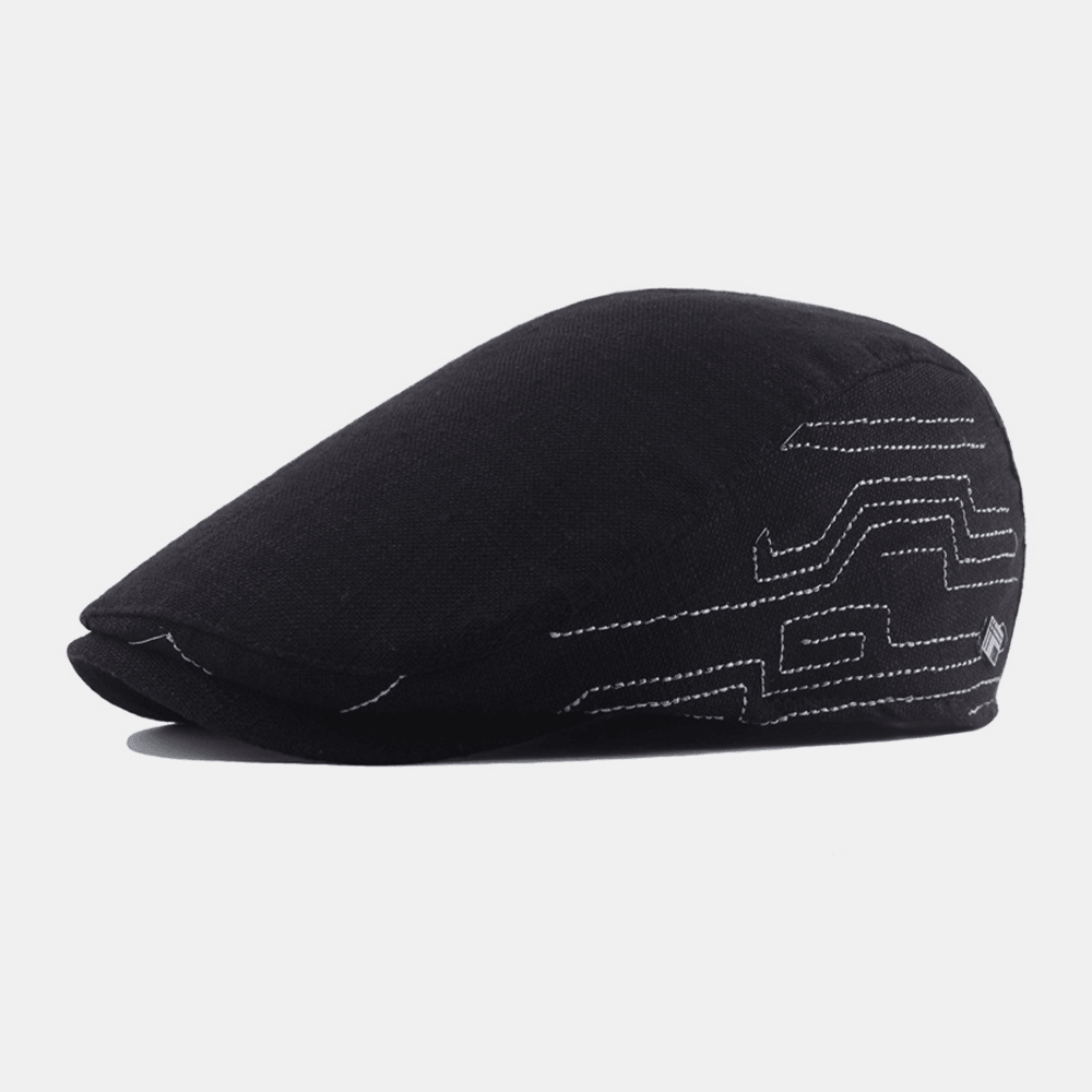 Men Cotton Linen Embroidery Plain Color Adjustable Casual Flat Hat Forward Hat Beret Hat - MRSLM