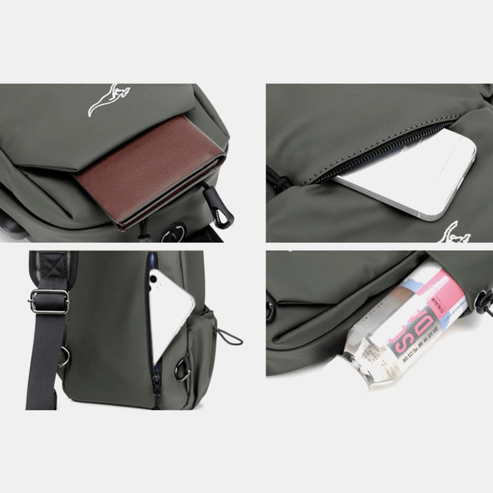 Men Waterproof Wear-Resisting USB Charging Chest Bag Multi-Pocket Anti-Theft Crossbody Shoulder Bag - MRSLM