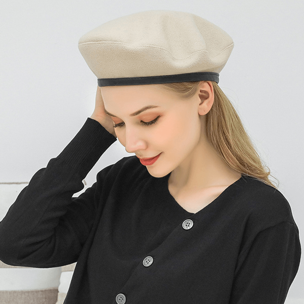 Woolen Beret Caps Wild Casual Drawstring Adjustable Painter Hat - MRSLM