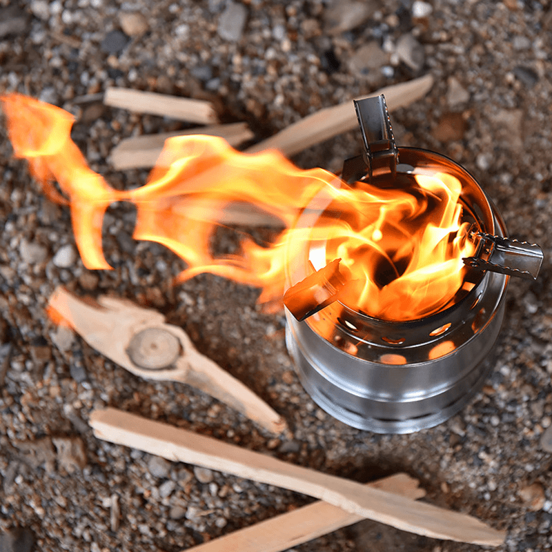 AOTU 1-2 People Outdoor Portable Windproof Cooking Stove Stainless Steel Detachable Wood Burner Furnace Camping Picnic - MRSLM