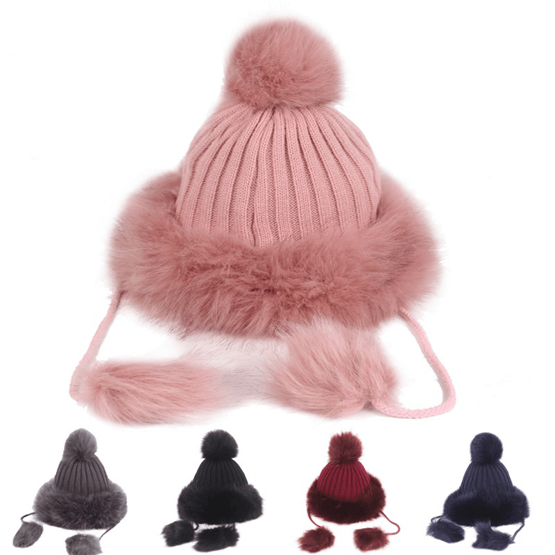 Vintage Women Artificial Rabbit Fur Knit Hat Beanie Cap - MRSLM