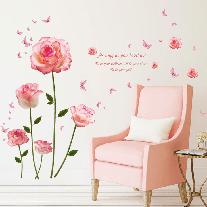 Miico SK9337 Pink Rose Bedroom and Living Room Wall Sticker Decorative Stickers DIY Stickers Cabinet Sticker - MRSLM