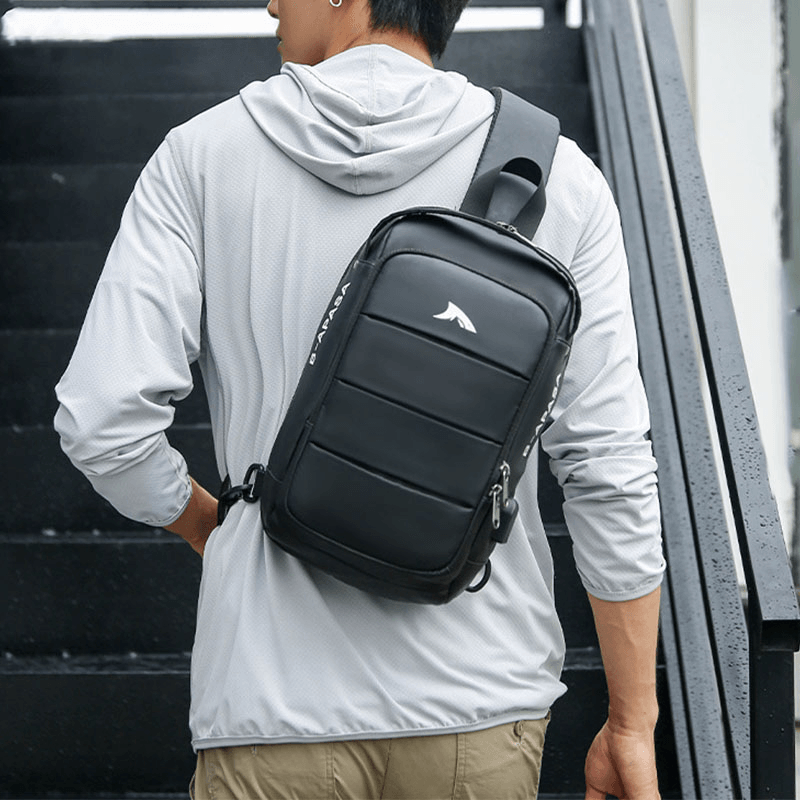 Men USB Charging Waterproof Large Capacity Casual Chest Bag Shoulder Bag Crossbody Bag - MRSLM