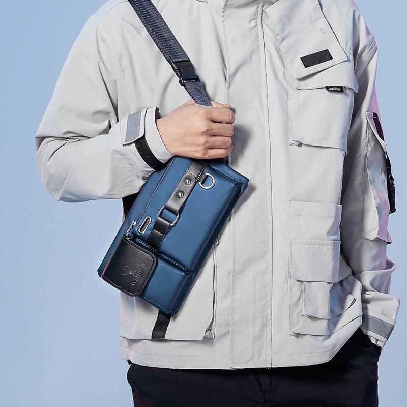 Men Oxford Multifunction Waterproof Headphone Hole Design Chest Bag Waist Bag Casual Fashion 6.5 Inch Phone Bag Crossbody Bags - MRSLM