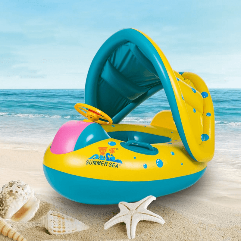 Baby Swimming Boat with Armrests, Baby Swimming Ring, Children'S Inflatable Swimming Seat Ring Awning Yacht - MRSLM