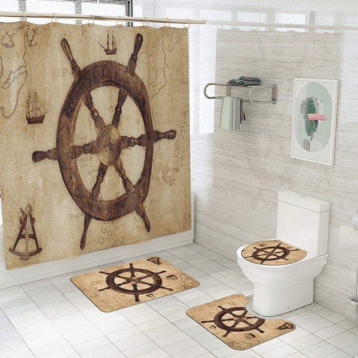 Voyage Navigation Guide Pattern Shower Curtain Set Swing Bath Curtains Bathroom Curtains Bathtub Mat for Bathroom Decoration - MRSLM