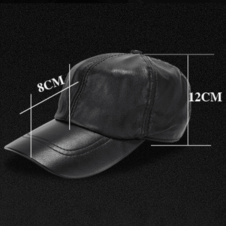 Mens Winter Windproof Cow Leather Baseball Cap Fashion Outdoor Adjustable Forward Hat - MRSLM