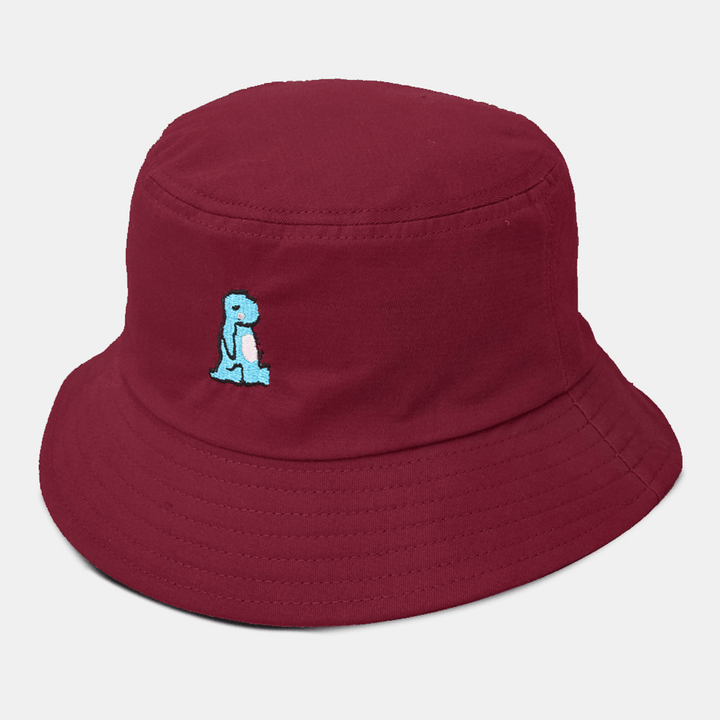 Unisex Cartoon Little Dinosaur Embroidery Sun Hat Outdoor Casual Sunshade Bucket Hat - MRSLM