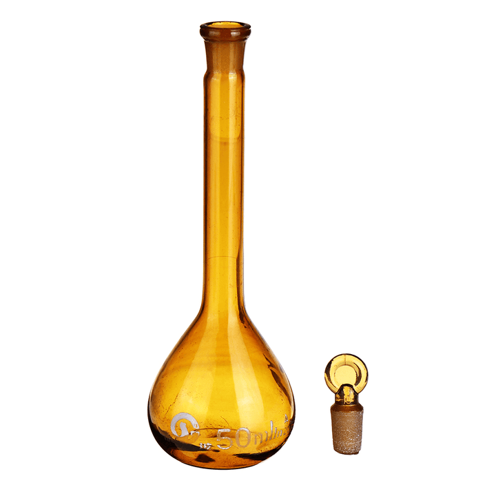 10/25/50/100/250Ml Brown Glass Flat Bottom Volumetric Flask with Cork Lab Glassware Kit - MRSLM