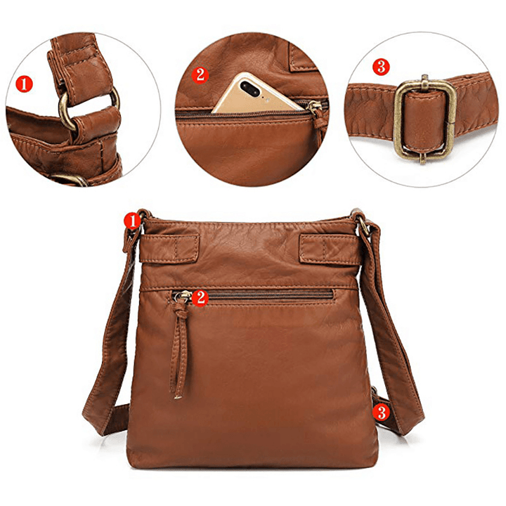 Women Multi-Pocket Casual PU Leather Crossbody Bag - MRSLM