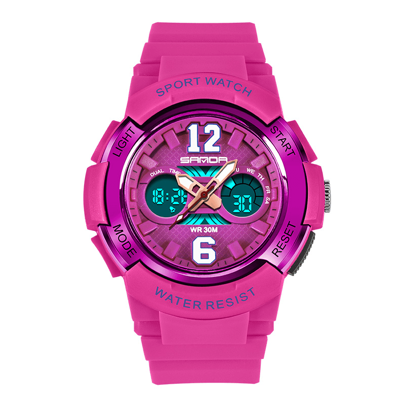 SANDA 757 Calendar Luminous Display Fashion Design Children Watch Dual Display Digital Watch for Kids - MRSLM