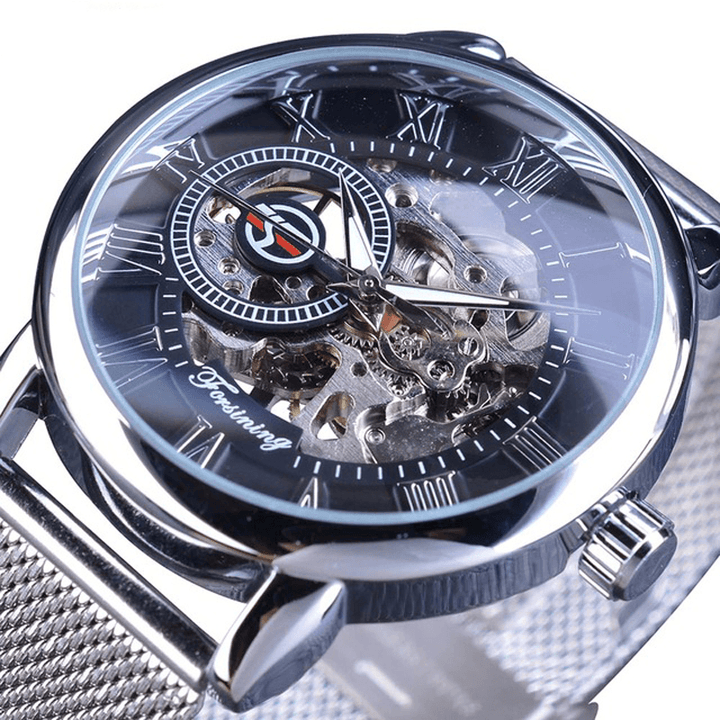 Forsining GMT1040 Fashion Men Automatic Watch Luminous Display Transparent Mesh Mechanical Watch - MRSLM