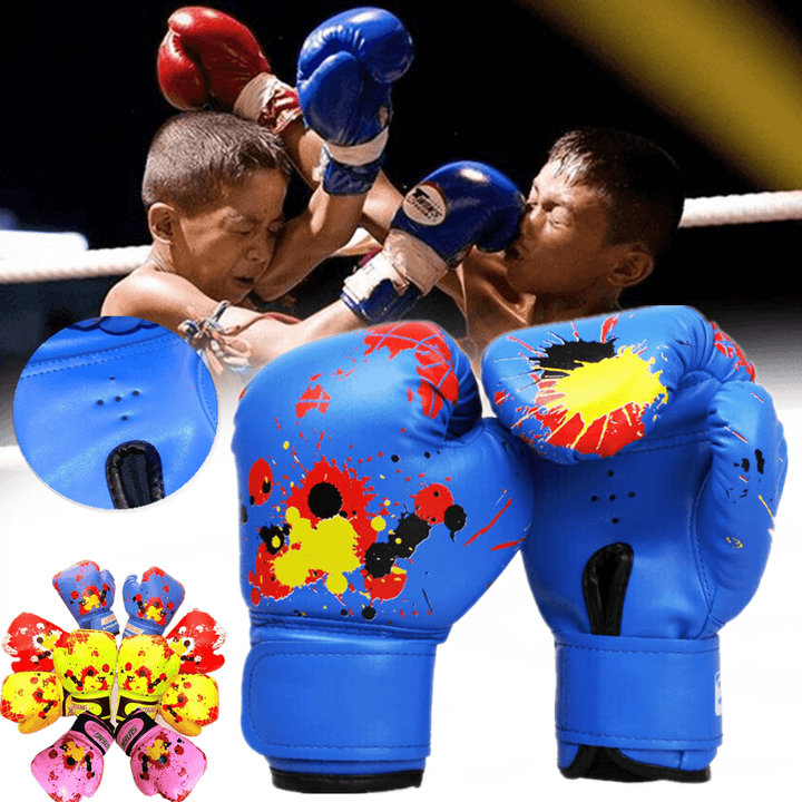 1 Pair Kids Boxing Gloves Punching Bag Training Thai Muay Kickboxing Sparring Gloves for 3-12 Years Old - MRSLM