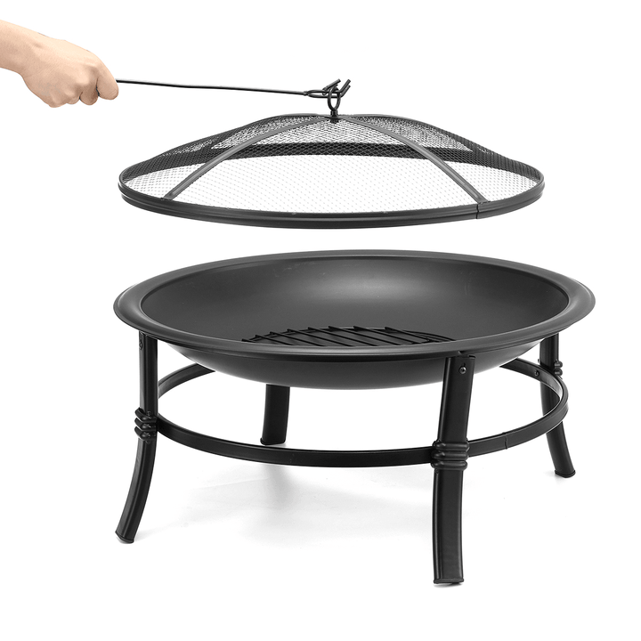 26Inch Outdoor Fire Pits BBQ Grill Wood Burning Stove with Mesh Spark Screen Cover for Camping Picnic Bonfire Patio Backyard Garden Beaches Park - MRSLM