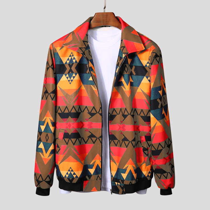 Mens Autumn Colorful Printing Zipper Long Sleeve Jacket - MRSLM