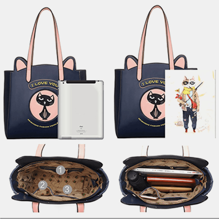 2PCS Women Fashion Crossbody Bag Cat Pattern Handbag - MRSLM