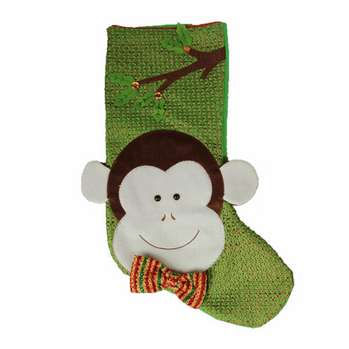 Christmas Xmas Monkey Stockings Candy Colour Gift Bag with Christmas Tree Decorations - MRSLM