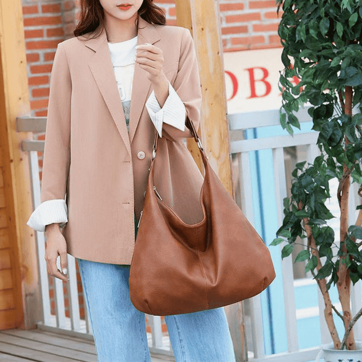 Women PU Leather Large Capacity Vintage Shoulder Bag Handbag Tote - MRSLM