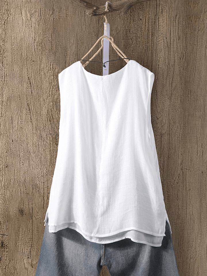 Women O-Neck Pure Color False Two-Piece Sleeveless Tank Tops - MRSLM