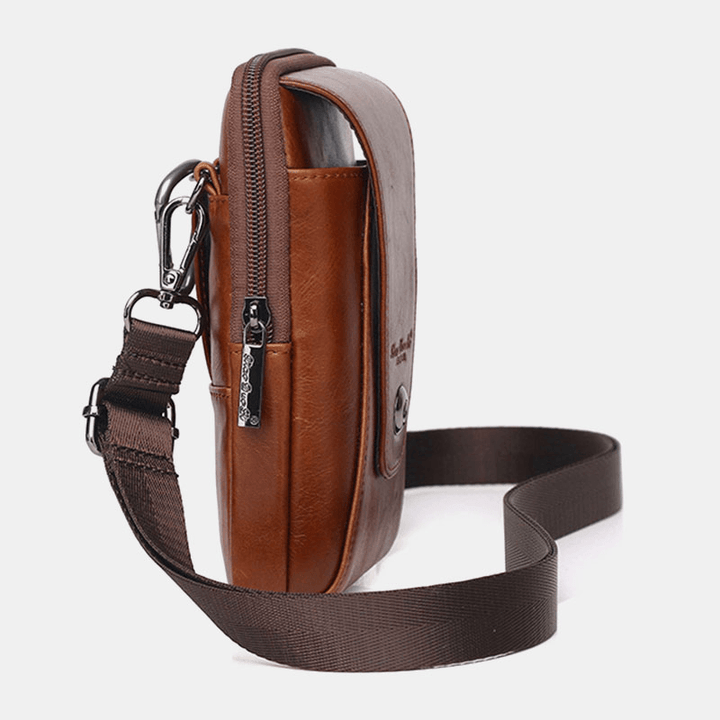 Men Genuine Leather Vintage Multi-Card Slot 6.5 Inch Mini Phone Bag Crossbody Bag Waist Bag Cowhide Bag - MRSLM