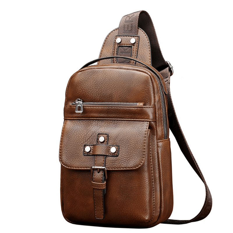 Men PU Leather Business Casual Chest Bag Crossbody Shoulder Bag for Leisure - MRSLM