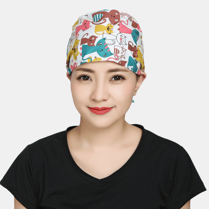 Surgical Cap Scrub Caps Dustproof Cotton Printed Beautician Hat - MRSLM