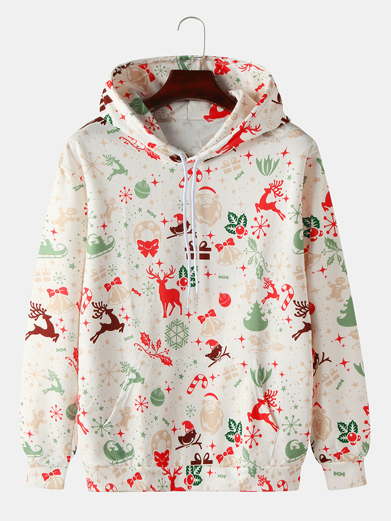 Mens Christmas Style Cartoon Print Long Sleeve Hoodies with Pocket - MRSLM