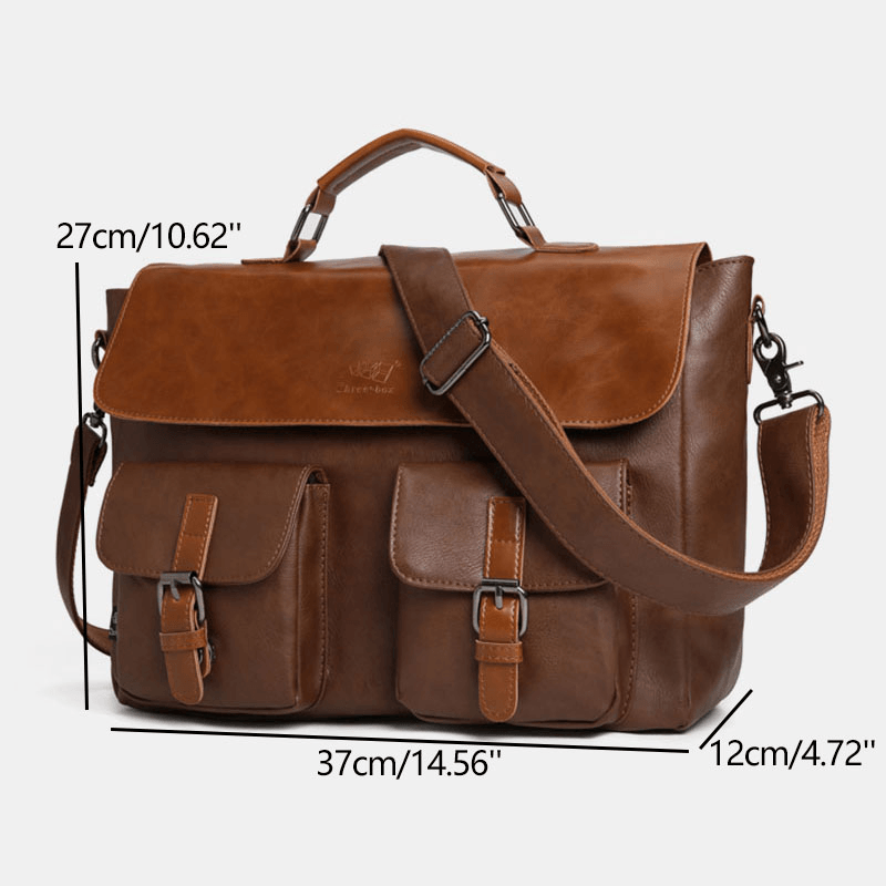 Men Vintage Multifunction Double Front Pocket Teacher Bag Briefcase 14 Inch Laptop Bag Crossbody Shoulder Bag - MRSLM