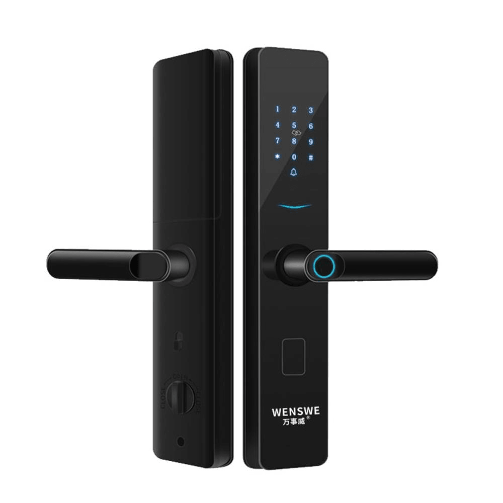 WENSWE T02 Aluminum Alloy Fingerprint Lock Household Anti-Theft Door Smart Lock with One Grip Electronic Code Lock Gemstone Black Paint Process - MRSLM