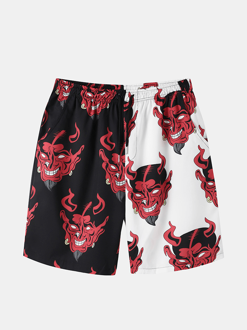 Mens Evil Pattern Casual Shirts Shorts Two Pieces Outfits - MRSLM