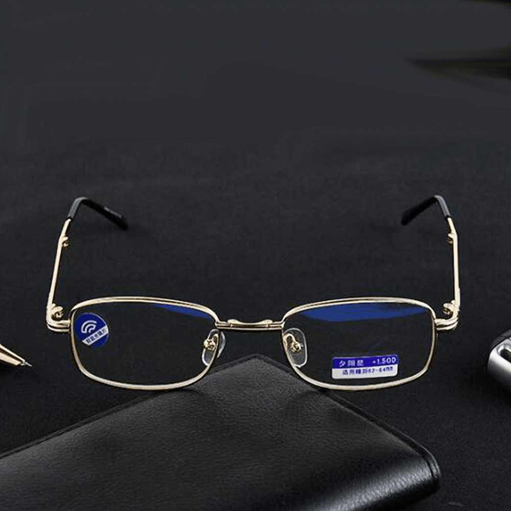 Men Portable Full Frame Foldable Fashion Resin Anti-Blue Reading Glasses Hyperopia Glasses Presbyopic Glasses with Leather Box - MRSLM