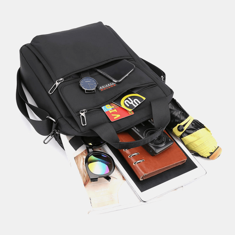 Men Nylon Casual Brief Waterproof Multi-Pocket Multi-Purpose 12 Inch Laptop Bag Handbag Shoulder Bag Crossbody Bag - MRSLM