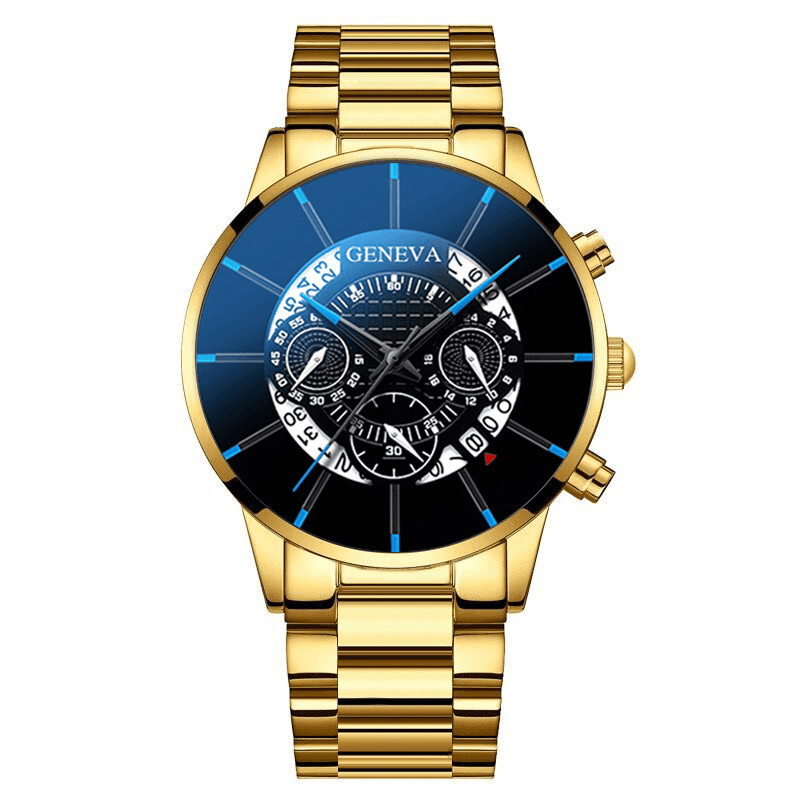 Geneva Business with Calendar Dial Stainless Steel Band Waterproof Men Quartz Watch - MRSLM