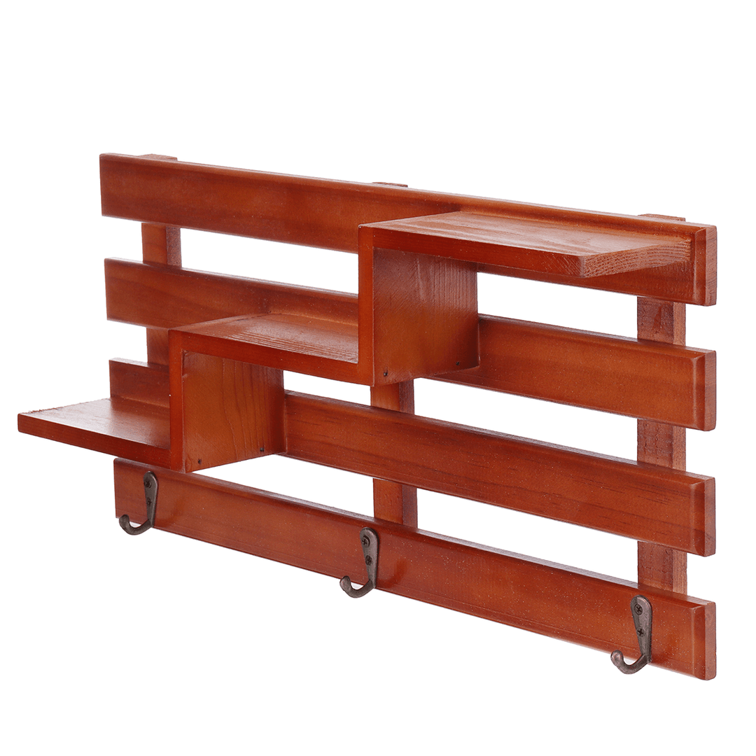 Solid Wood Staircase Hook Wall Shelf Living Room Bedroom Wall Debris Storage and Finishing Rack - MRSLM