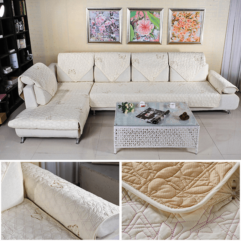 Cotton Quilted Embroidered Sofa Cushion Couch Slipcovers Backrest Towel Furniture Seat Cushion - MRSLM