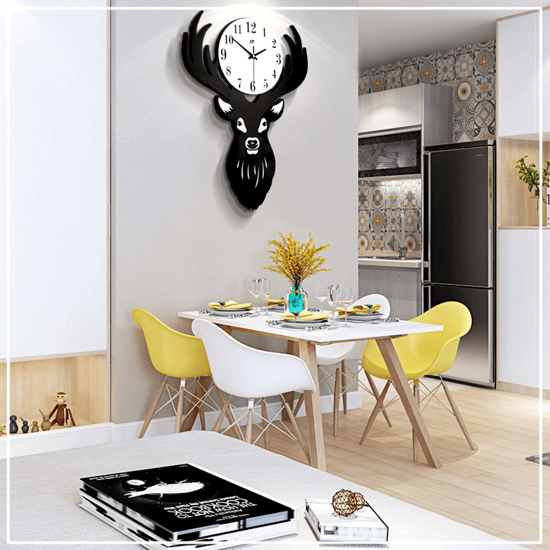 Deer Head Wall Clock Density Fibreboard Home Living Room Nordic Minimalist - MRSLM