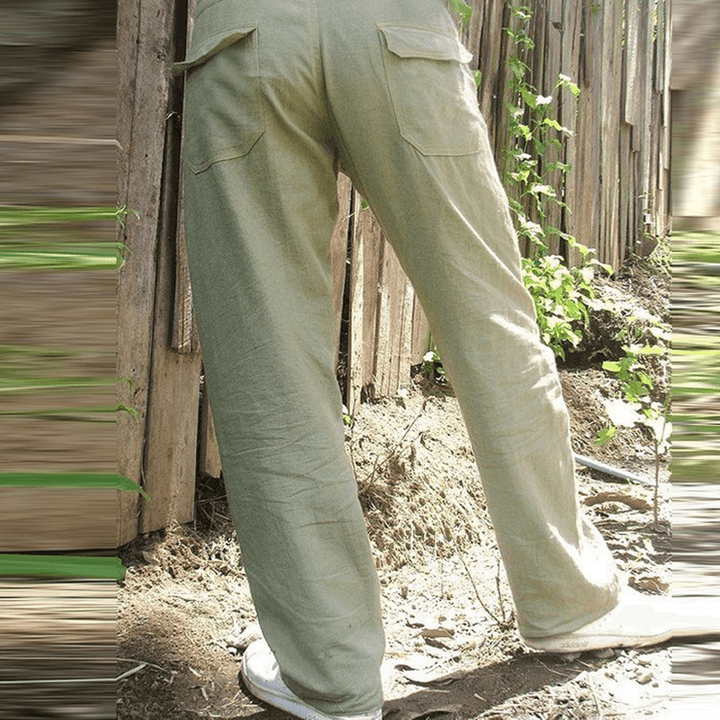 Mens Ethnic Style Cotton Comfy Breathable Straight Leg Pants - MRSLM