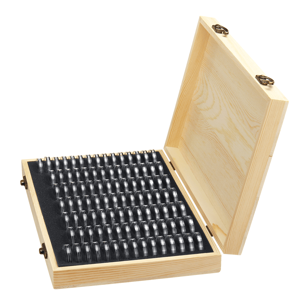 100PCS Rugged Wooden Commemorative Coin Display Case Capsule Holder Storage Collection Box - MRSLM