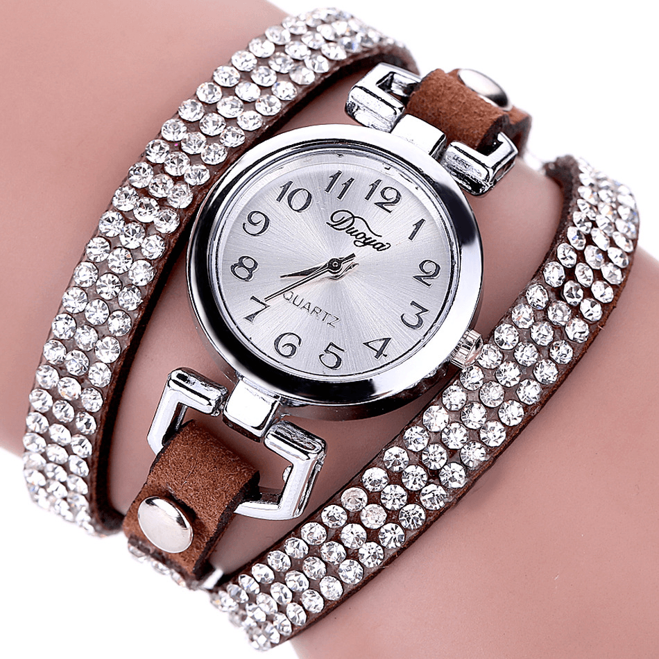 DUOYA Casual Style Crystal Ladies Bracelet Watch Luxury Fine Leather Winding Women Quartz Watches - MRSLM