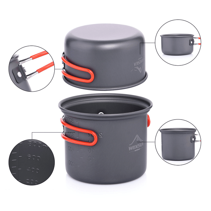 Widesea Single People Camping Pot Folding Tableware Set Heat Cooker Cookware Outdoor Cooking Equipment - MRSLM