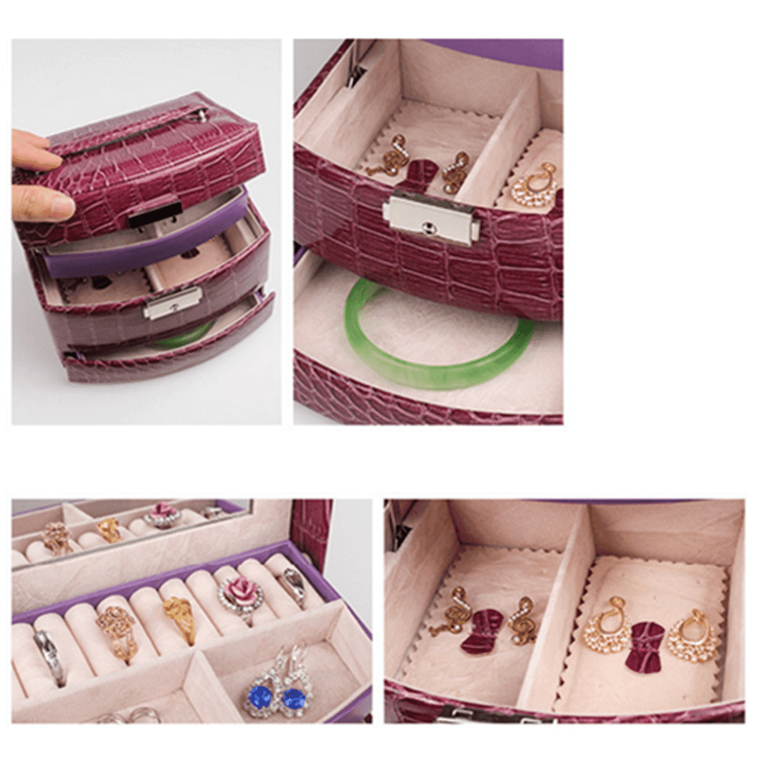 Leather Jewelry Box Storage Organizer Necklace Bracelet Ring Earring Case - MRSLM